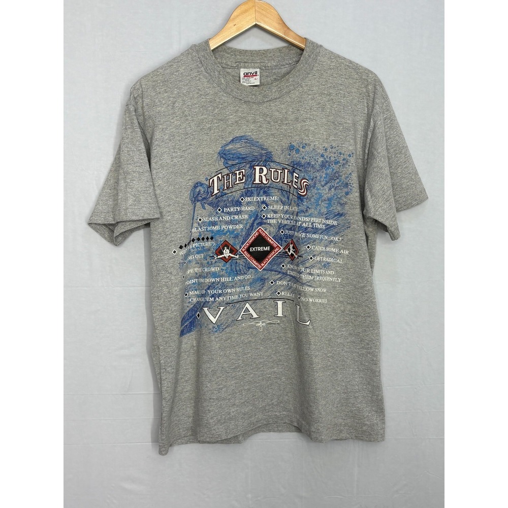 Ski Extreme Sports Vail The‎ Rules Shirt Mens Gray Large Vintage Y2K Colorado